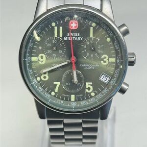 Swiss Military Chronograph Quartz Watch 536.0766 Green Dial 100M New Battery Run